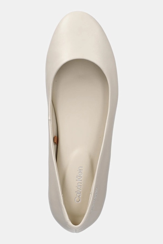 Calvin Klein baleriny skórzane FLAT MARY JANE - LTH beżowy HW0HW02341
