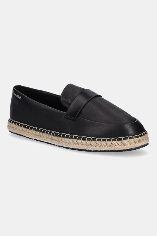 Kožené espadrilky Calvin Klein ESPADRILLE W/CK HW - LTH usňová koža čierna HW0HW02390