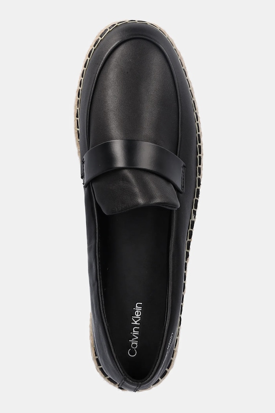 Calvin Klein espadrile de piele ESPADRILLE W/CK HW - LTH negru HW0HW02390