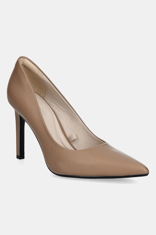 Kožne štikle Calvin Klein HEEL PUMP 90 - LTH štikla smeđa HW0HW02336