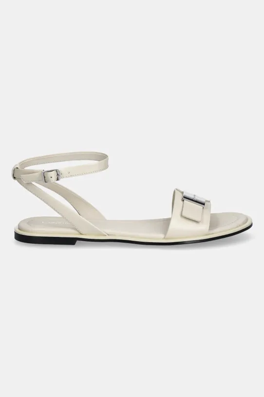 Шкіряні сандалі Calvin Klein FLAT SANDAL W/CK HW - LTH HW0HW02367 бежевий SS25