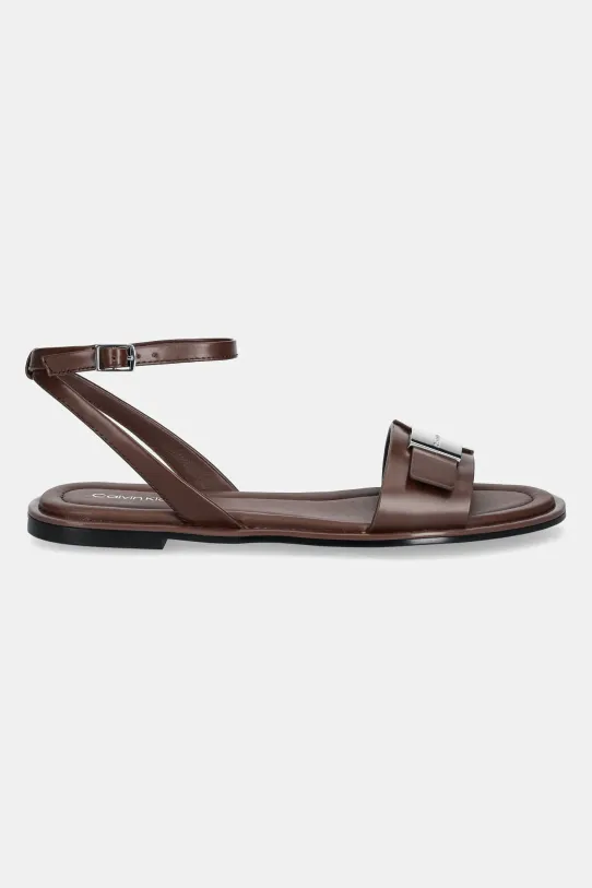 Kožené sandále Calvin Klein FLAT SANDAL W/CK HW - LTH HW0HW02367 hnedá SS25