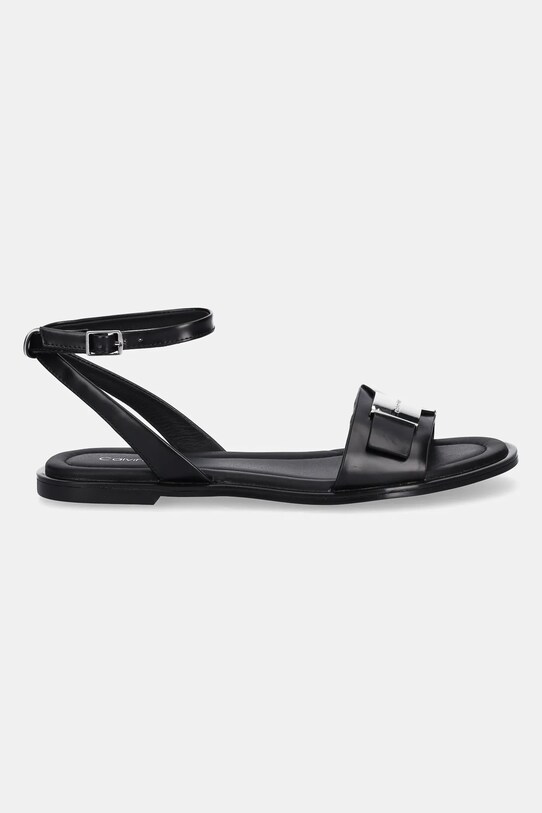 Calvin Klein sandale de piele FLAT SANDAL W/CK HW - LTH HW0HW02367 negru SS25