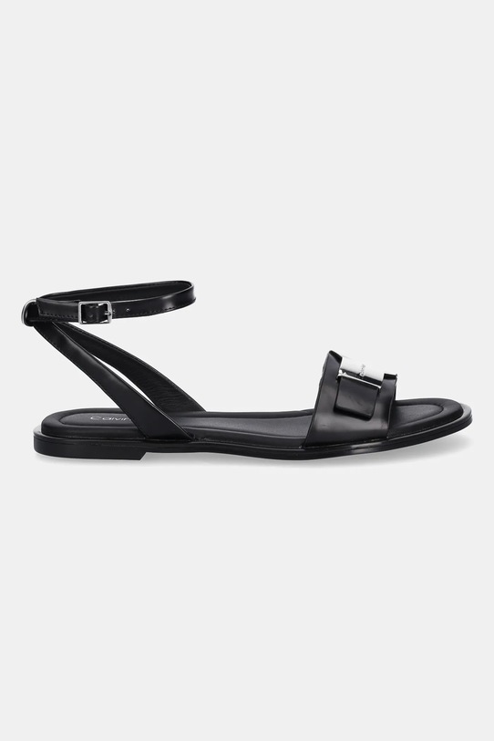 Calvin Klein sandały skórzane FLAT SANDAL W/CK HW - LTH HW0HW02367 czarny SS25