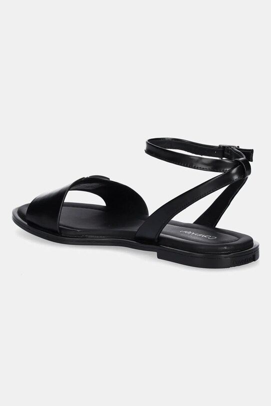 Încălțăminte Calvin Klein sandale de piele FLAT SANDAL W/CK HW - LTH HW0HW02367 negru