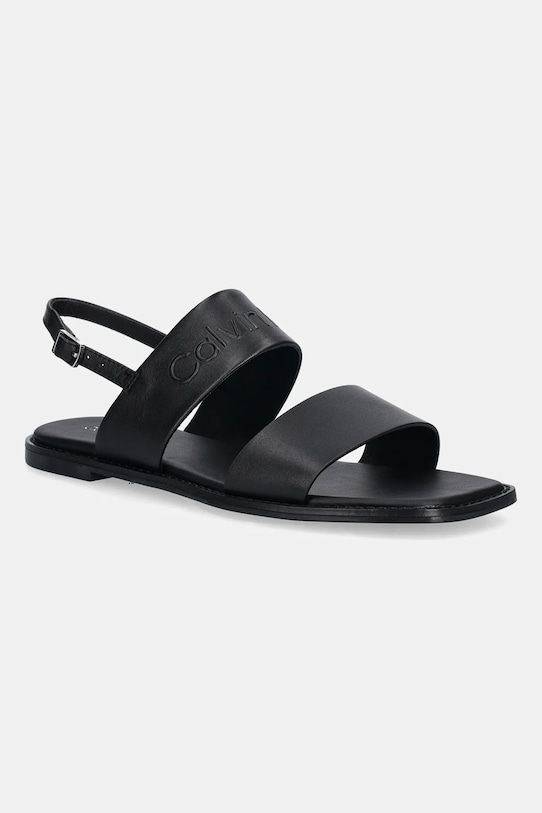 Кожаные сандалии Calvin Klein FLAT SANDAL - HE венский чёрный HW0HW02377