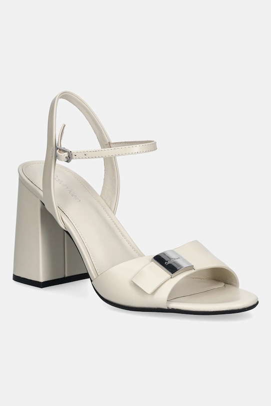 Calvin Klein sandały nubukowe HEEL SANDAL 85 W/CK HW - LTH słupek beżowy HW0HW02485