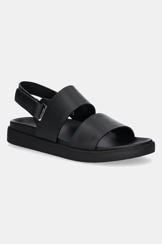 Calvin Klein sandale de piele FLAT ADJ SANDAL EYELET piele negru HW0HW02488