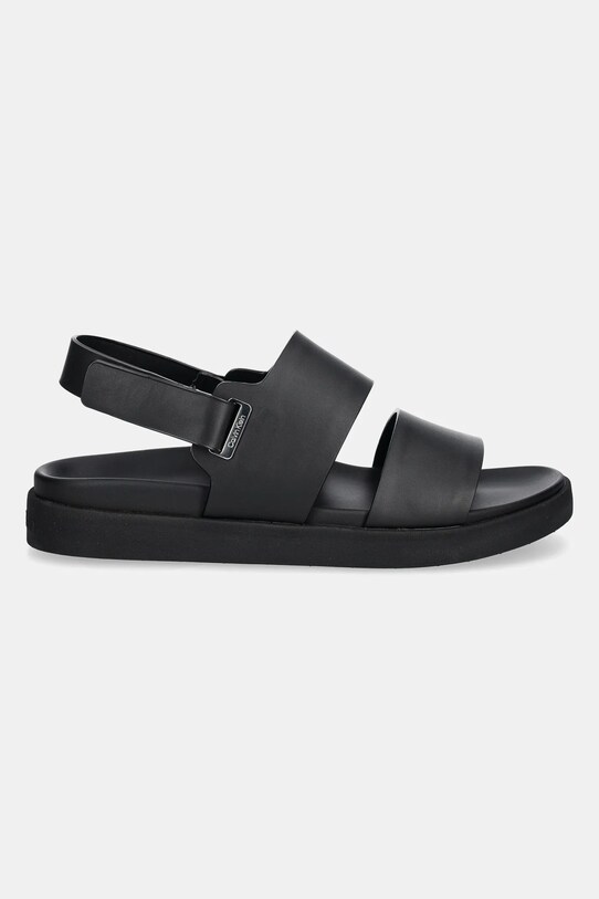 Calvin Klein sandale de piele FLAT ADJ SANDAL EYELET HW0HW02488 negru SS25