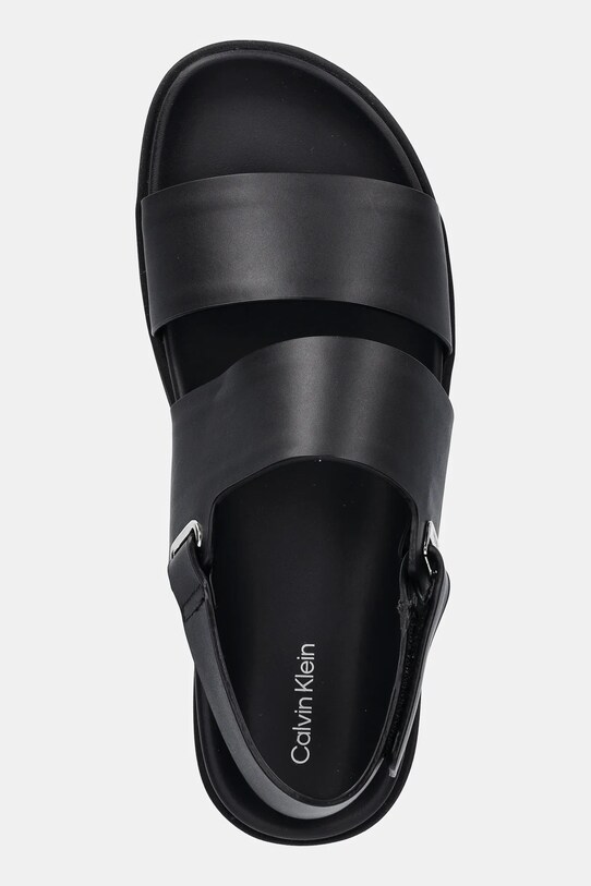 Calvin Klein sandale de piele FLAT ADJ SANDAL EYELET negru HW0HW02488
