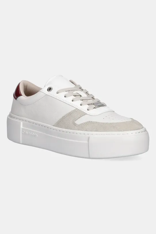 Calvin Klein sneakers din piele FF CUPSOLE LACE UP - LTH MIX piele întoarsă alb HW0HW02409