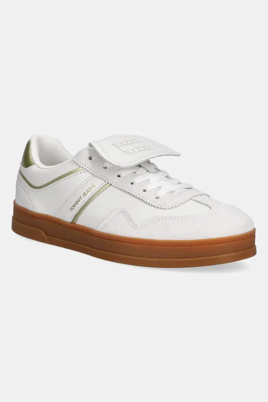 Tommy Jeans sneakers din piele THE GREENWICH FLAP piele întoarsă alb EN0EN02715