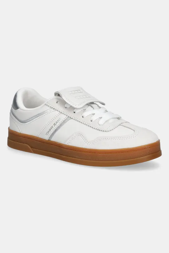 Tommy Jeans sneakers din piele THE GREENWICH FLAP piele întoarsă alb EN0EN02715