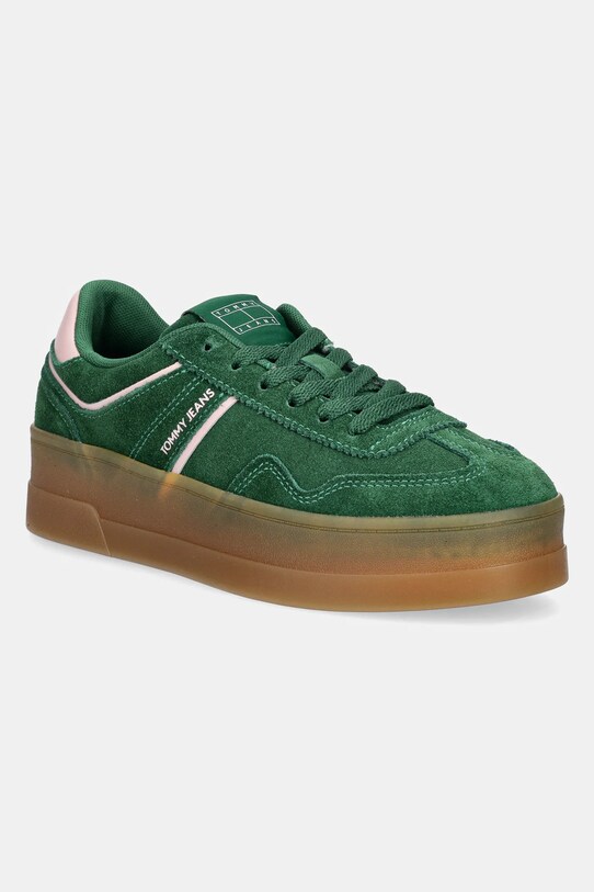 Σουέτ αθλητικά παπούτσια Tommy Jeans THE GREENWICH FLATFORM SUEDE πλατφόρμα πράσινο EN0EN02734