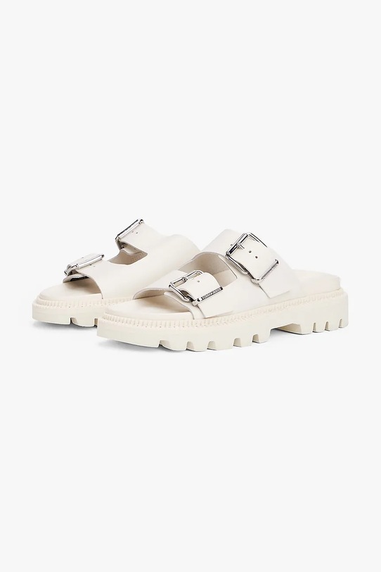 Încălțăminte Tommy Jeans slapi de piele DOUBLE STRAP SANDAL EN0EN02753 bej