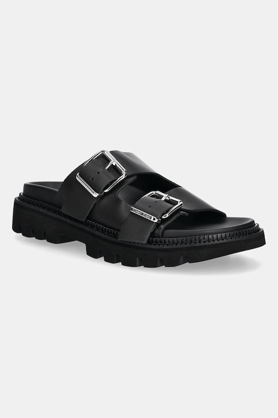 Kožené šľapky Tommy Jeans DOUBLE STRAP SANDAL usňová koža čierna EN0EN02753