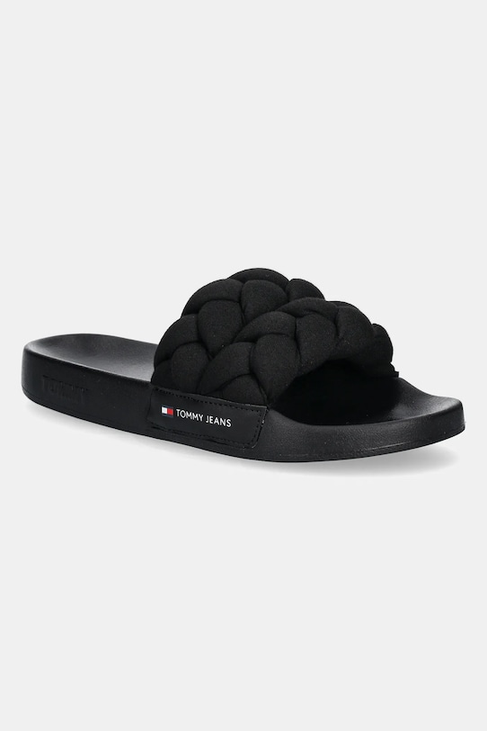 Παντόφλες Tommy Jeans BRAIDED SLIDE φλατ μαύρο EN0EN02764