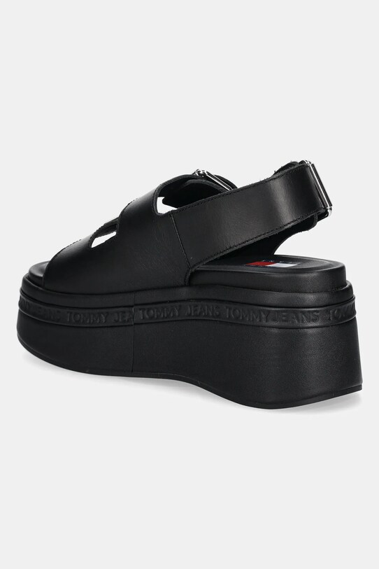 Încălțăminte Tommy Jeans sandale de piele WEDGE SANDAL EN0EN02774 negru