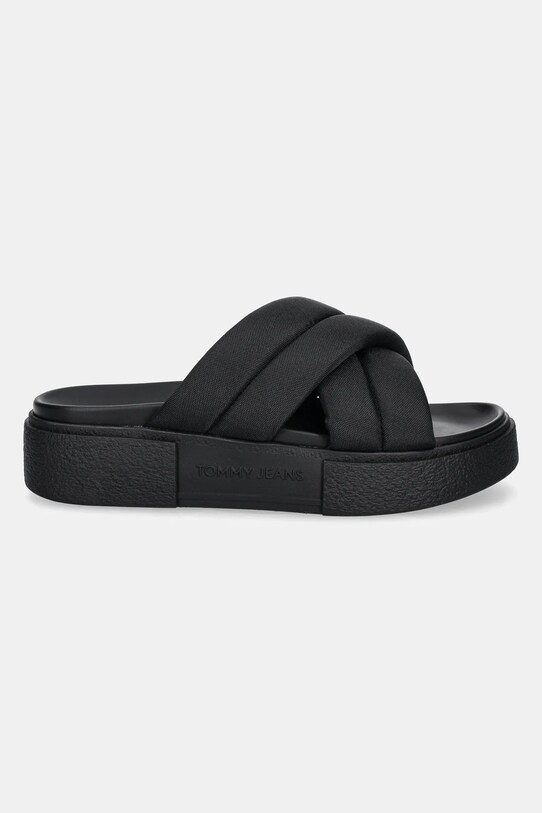 Παντόφλες Tommy Jeans FLATFORM SANDAL EN0EN02775 μαύρο SS25