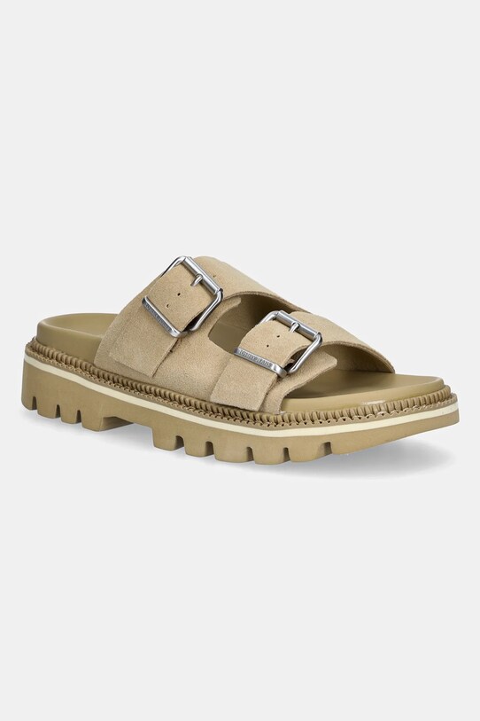 Замшеві шльопанці Tommy Jeans DOUBLE STRAP SANDAL SUEDE платформа бежевий EN0EN02797