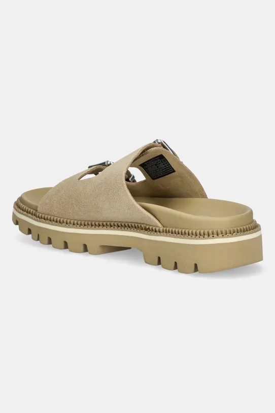 Încălțăminte Tommy Jeans papuci din piele DOUBLE STRAP SANDAL SUEDE EN0EN02797 bej