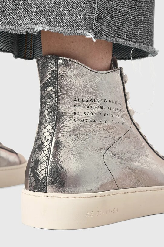 AllSaints bőr sneaker Tana Metallic High Top W118FB.SLV