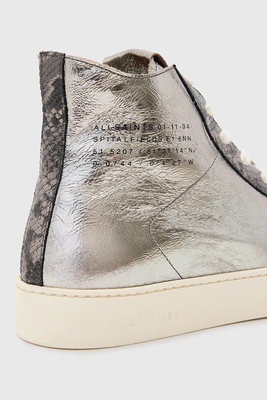AllSaints bőr sneaker Tana Metallic High Top ezüst W118FB.SLV