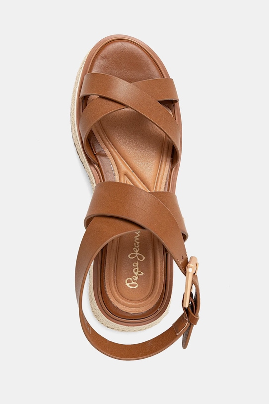 Pepe Jeans sandale de piele KATE NATURE PLS90692 maro
