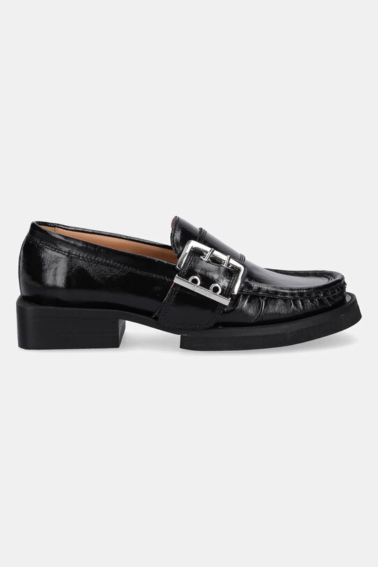 GANNI mokasyny Feminine Buckle Loafer Naplack S2534 czarny SS25