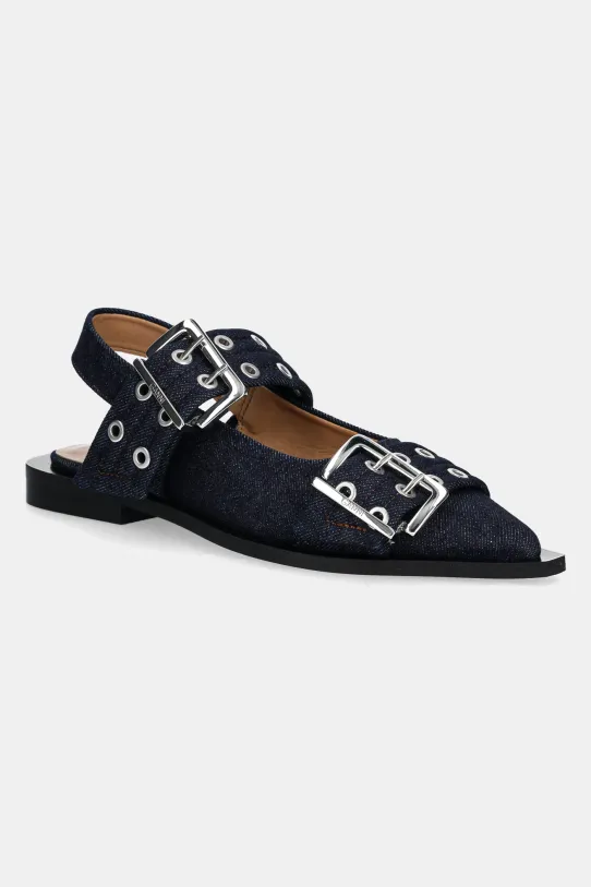 Baleríny GANNI Feminine Buckle Ballerina Denim otevřená pata námořnická modř S2797