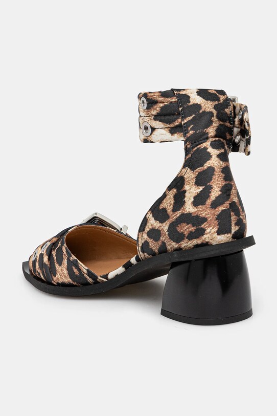 Obuća Balerinke GANNI Feminine Buckle Open Cut Pump Satin Print S2863 smeđa