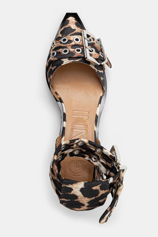 Balerinke GANNI Feminine Buckle Open Cut Pump Satin Print smeđa S2863
