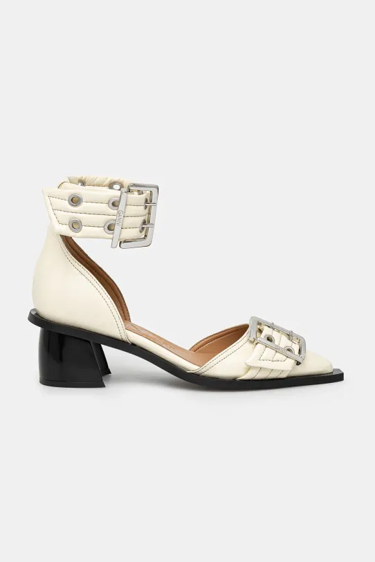 GANNI czółenka Feminine Buckle Open Cut Pump Naplack S2902 beżowy SS25