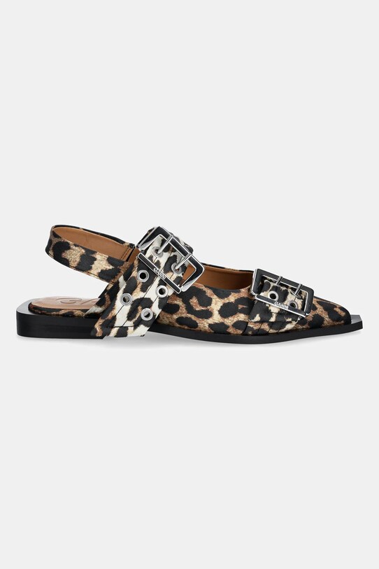 Балетки GANNI Feminine Buckle Ballerina Satin Print S2947 коричневый SS25