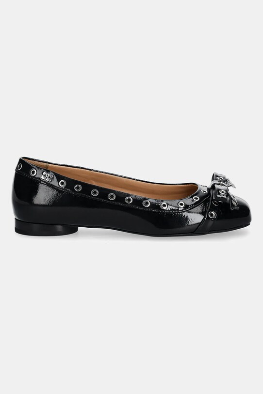 Μπαλαρίνες GANNI Eyelets Bow Ballerina Naplack S2755 μαύρο SS25