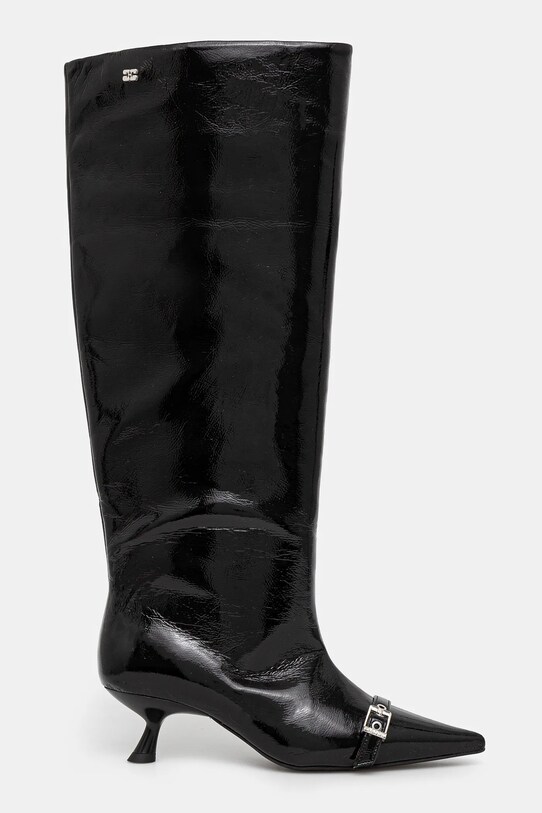 GANNI cizme Eyelets Slouchy High Shaft Boot Naplack S2835 negru SS25