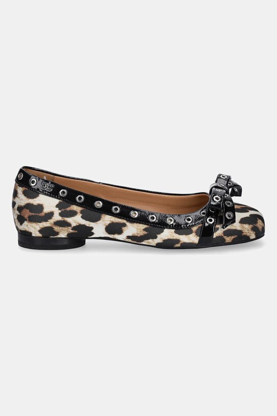 Baleríny GANNI Eyelets Bow Ballerina Satin Print S2889 hnědá SS25