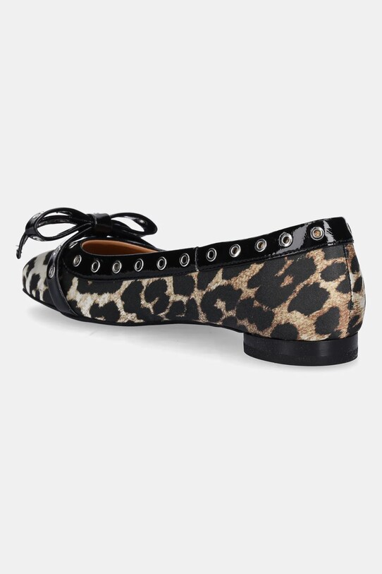 Boty Baleríny GANNI Eyelets Bow Ballerina Satin Print S2889 hnědá