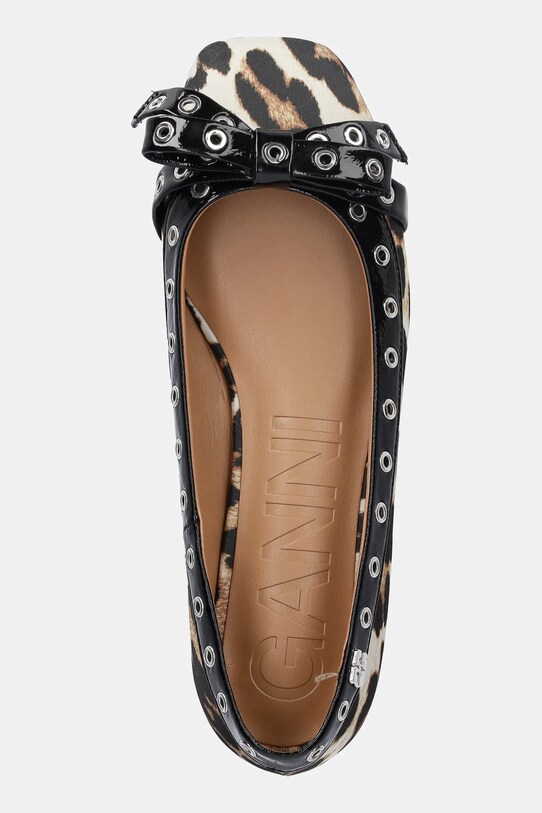 Baleríny GANNI Eyelets Bow Ballerina Satin Print hnědá S2889