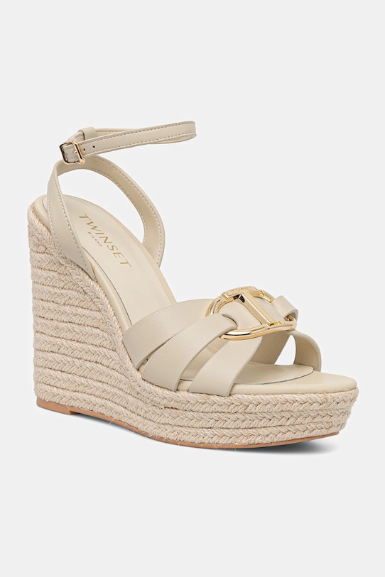 Δερμάτινα σανδάλια Twinset πλατφόρμα μπεζ 251TGT092.11640