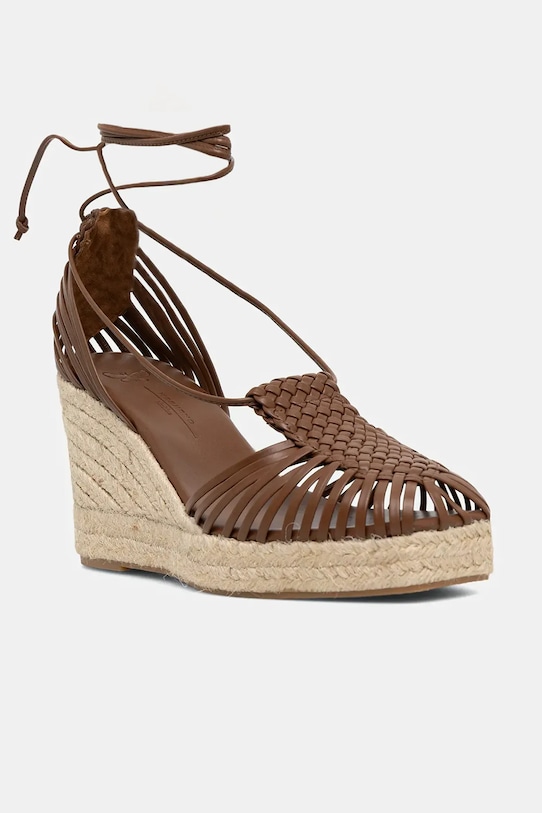 Weekend Max Mara espadryle skórzane QUIRINO koturn brązowy 2515521115600.TOBACCO