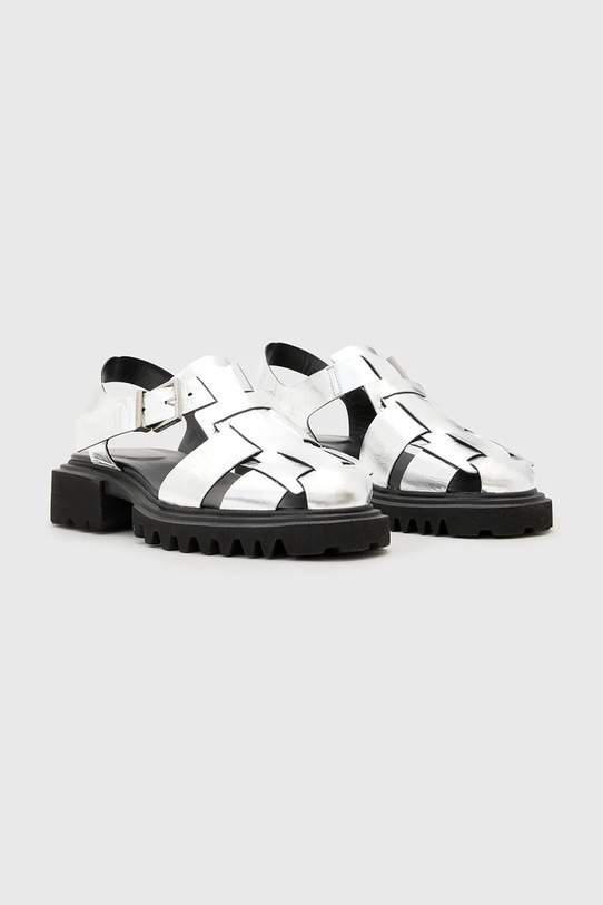 AllSaints sandały skórzane Tess Sandal W042FC srebrny SS25