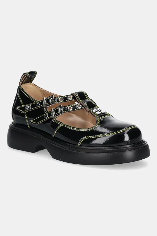 GANNI leather ballet flats Everyday Butterfly Mary Jane Naplack faux patent leather black S2928