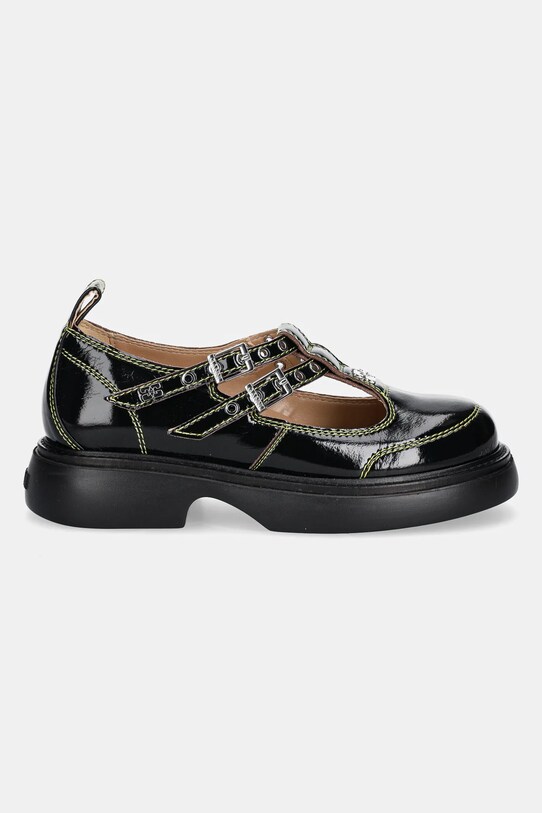 GANNI leather ballet flats Everyday Butterfly Mary Jane Naplack S2928 black SS25