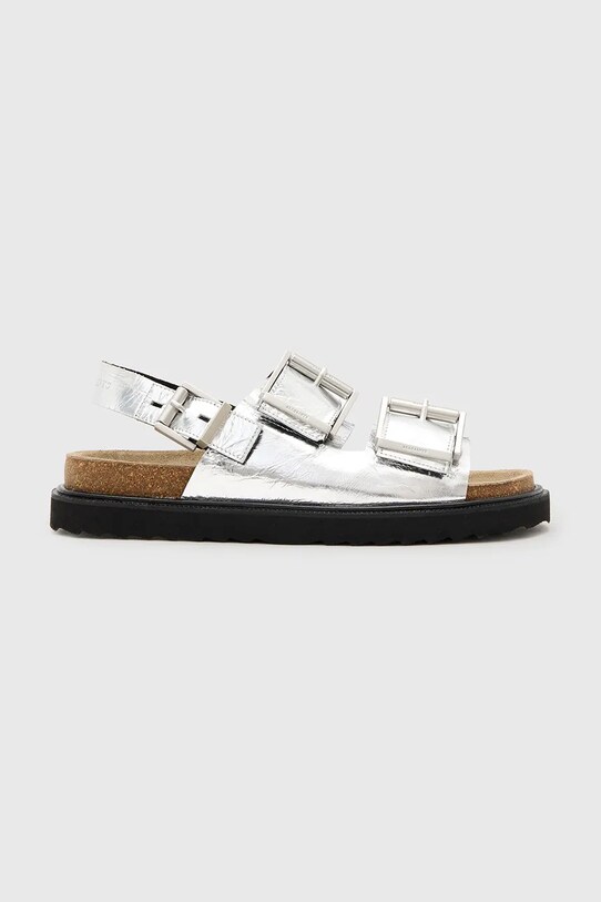 AllSaints sandały skórzane Isla Sandal płaski srebrny W044FC.SLV