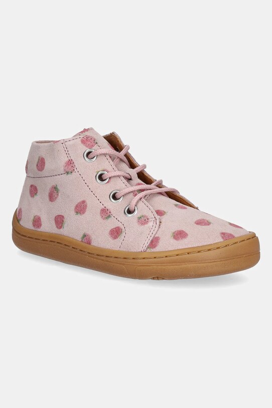 Froddo pantofi din piele intoarsa pentru copii BAREFOOT FIRST STEP LACES Planet friendly roz G2130325.G.25.27