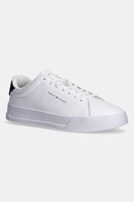 Tommy Hilfiger sneakers din piele TH COURT LTH DETAIL ESS mic de statură alb FM0FM05367