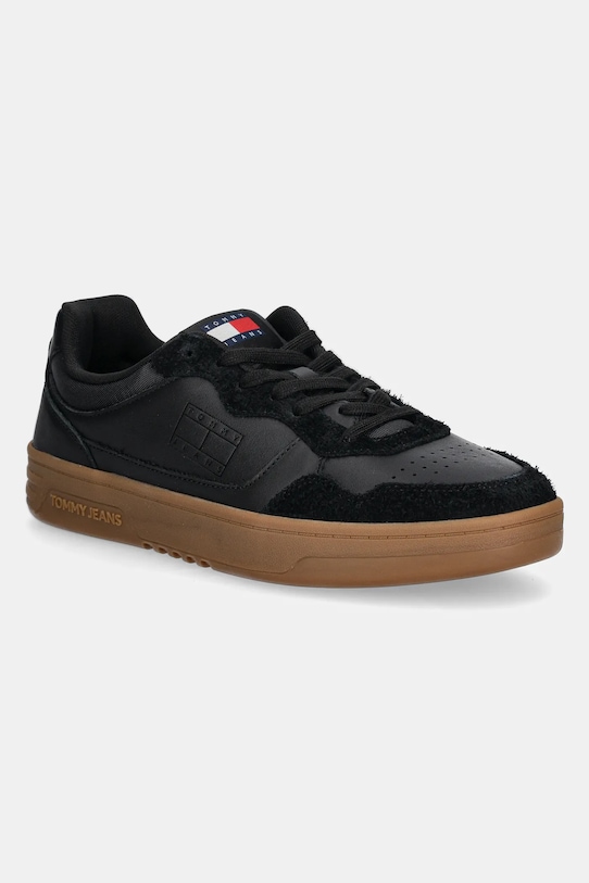Kožne tenisice Tommy Jeans TJM CUPSOLE LEATHER MIX brušena koža crna EM0EM01566