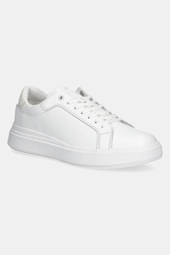 Tenisky Calvin Klein LOW TOP LACE UP WOVEN usňová koža biela HM0HM01659