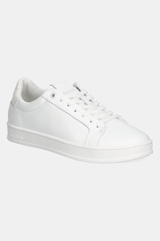 Kožené tenisky Calvin Klein LOW TOP LACE UP WOVEN nízky biela HM0HM01767